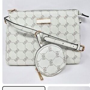 Nicole Miller New York Brown Logo Crossbody & Earbud Case NEW
Vegan Leather